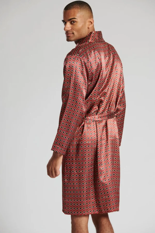 Men Loungeable Satin Paisley Print Dressing Gown - Burgundy