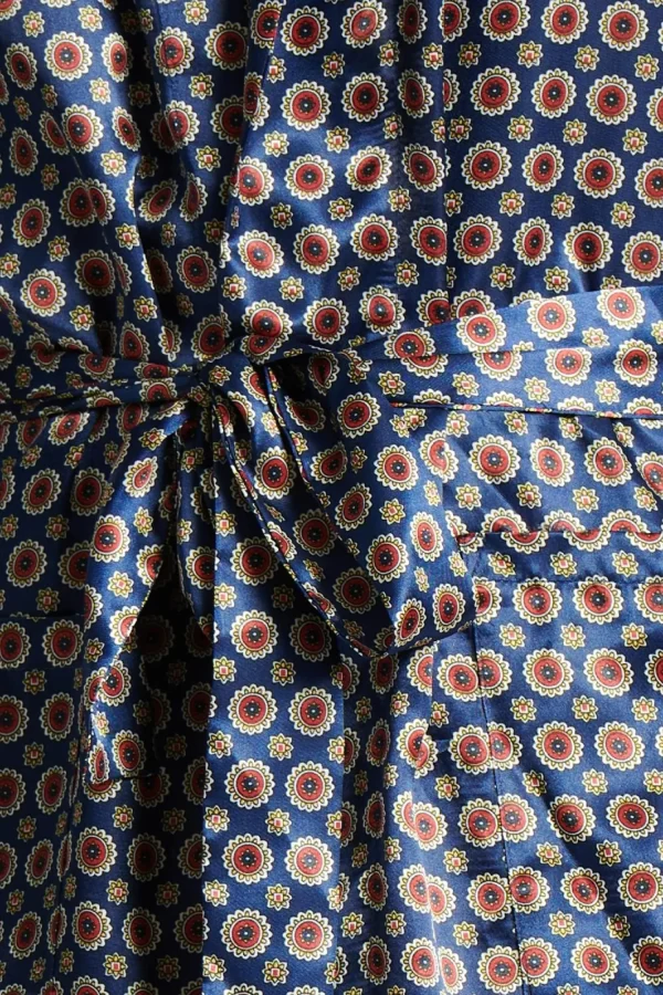Men Loungeable Satin Paisley Print Dressing Gown - Navy