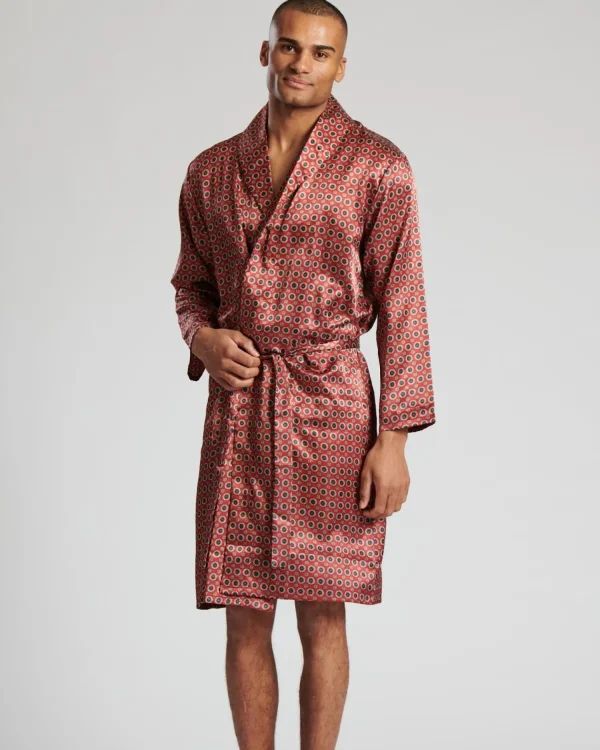 Men Loungeable Satin Paisley Print Dressing Gown - Burgundy