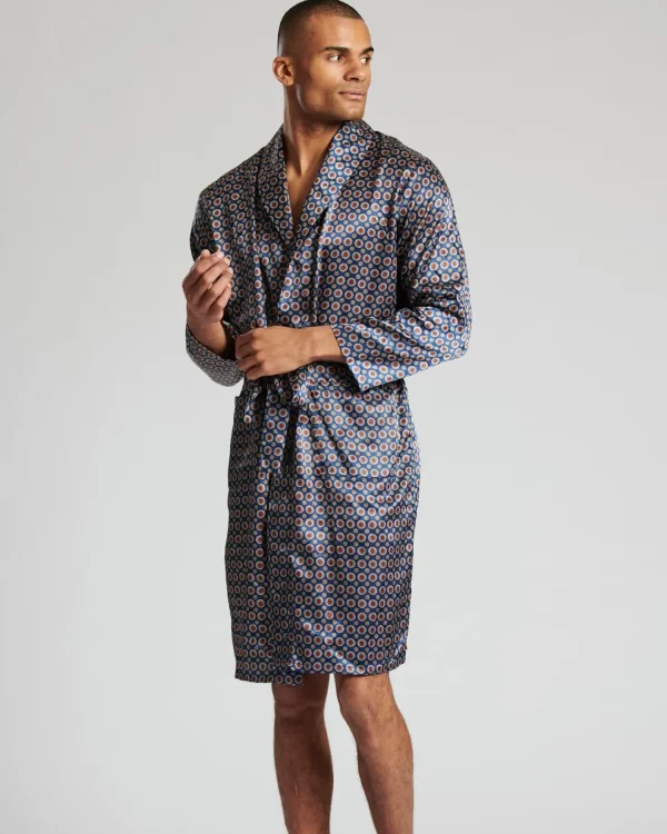 Men Loungeable Satin Paisley Print Dressing Gown - Navy