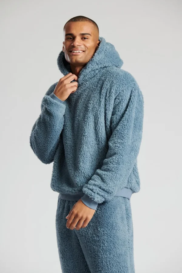 Men Loungeable Sherpa Fleece Hoodie - Blue