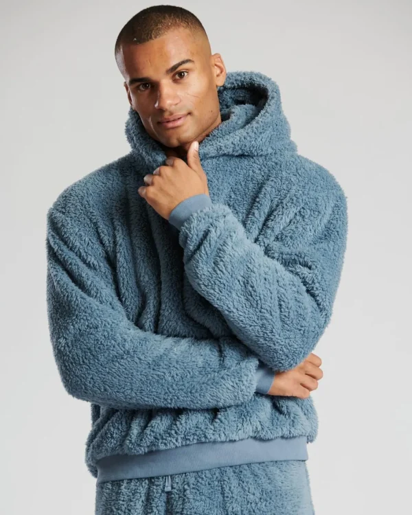 Men Loungeable Sherpa Fleece Hoodie - Blue