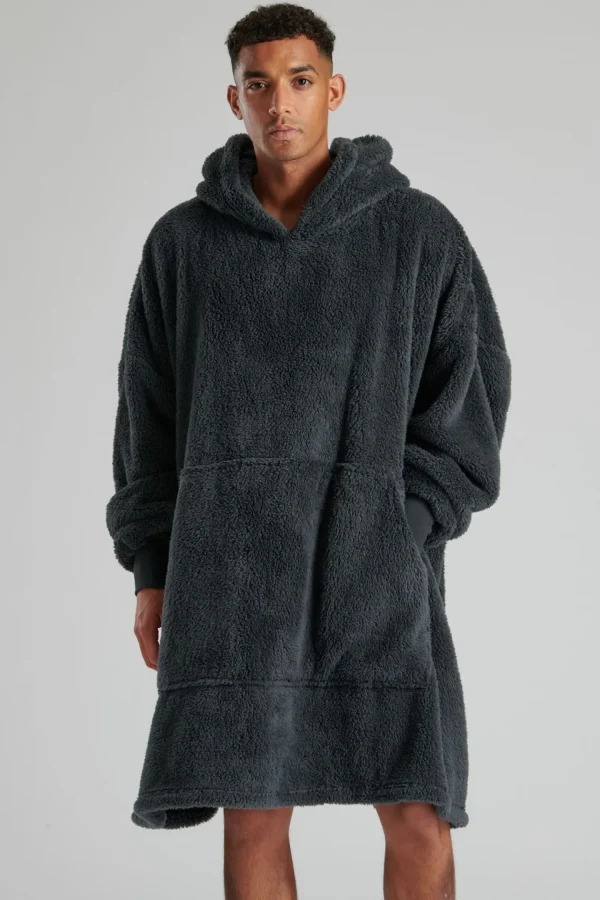 Men Loungeable Sherpa Snuggle Oversized Hoodie - Dark Grey
