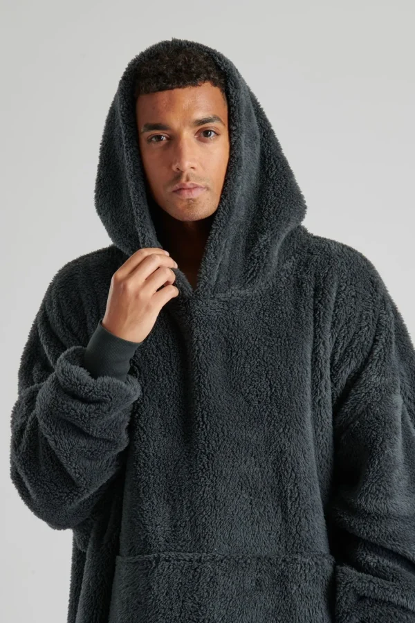 Men Loungeable Sherpa Snuggle Oversized Hoodie - Dark Grey