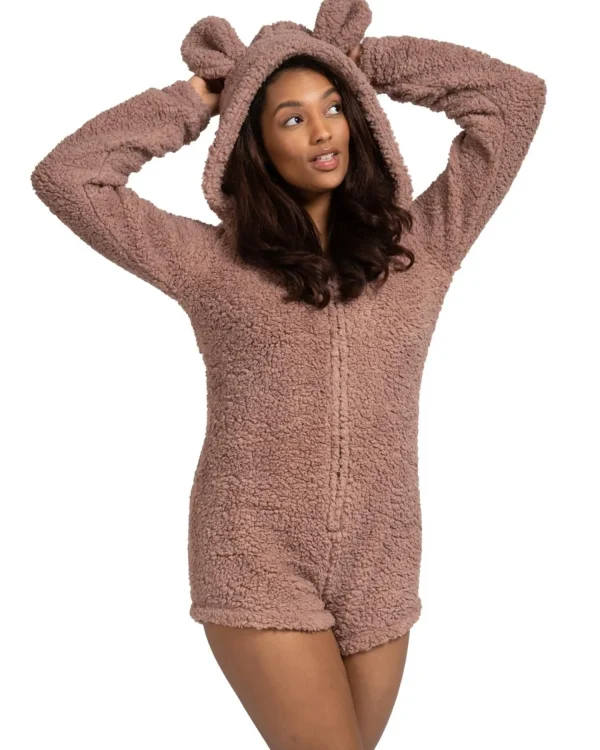 Loungeable Onesies | Sherpa Teddy Romper - Taupe