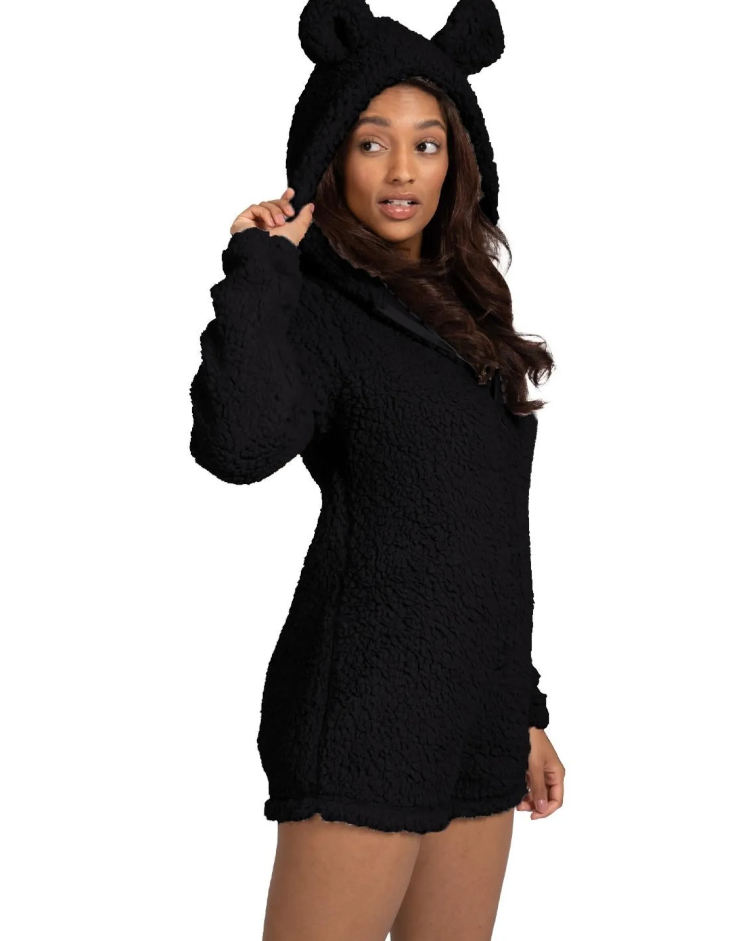 loungeable_sherpa_teddy_r_1.webp Loungeable Onesies | Sherpa Teddy Romper - Black