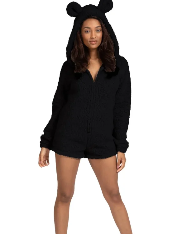 Loungeable Onesies | Sherpa Teddy Romper - Black
