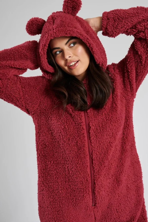 Loungeable Onesies | Teddy Sherpa Onesie - Burgundy