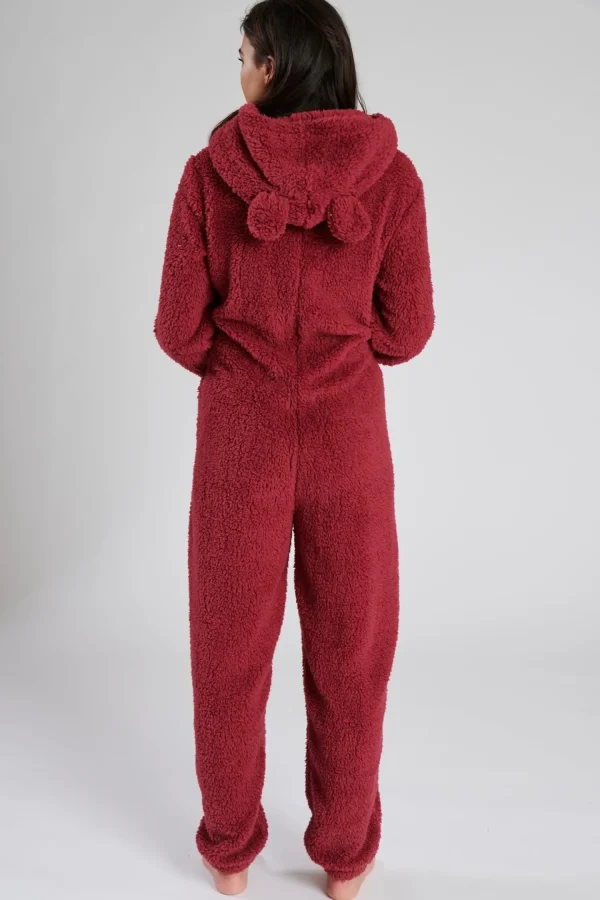 Loungeable Onesies | Teddy Sherpa Onesie - Burgundy