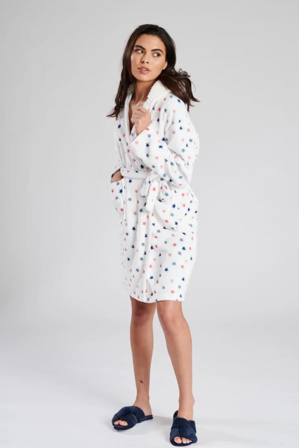 Loungeable Dressing Gowns | White Star Print Dressing Gown