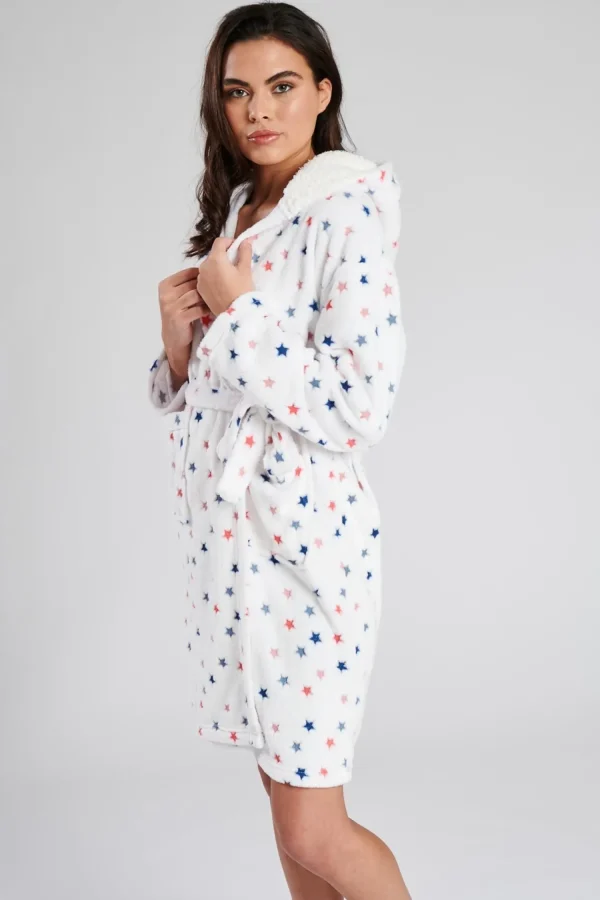 Loungeable Dressing Gowns | White Star Print Dressing Gown