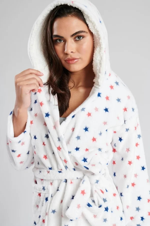 Loungeable Dressing Gowns | White Star Print Dressing Gown
