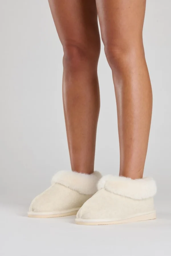 Loungeable Slippers | Womens Faux Fur Ankle Bootie Slippers - Cream
