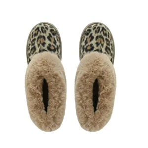 Loungeable Slippers | Womens Faux Fur Ankle Bootie Slippers - Leopard Print