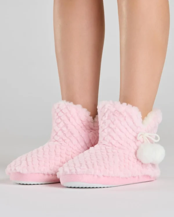 Loungeable Slippers | Womens Pink Waffle Bootie Slippers