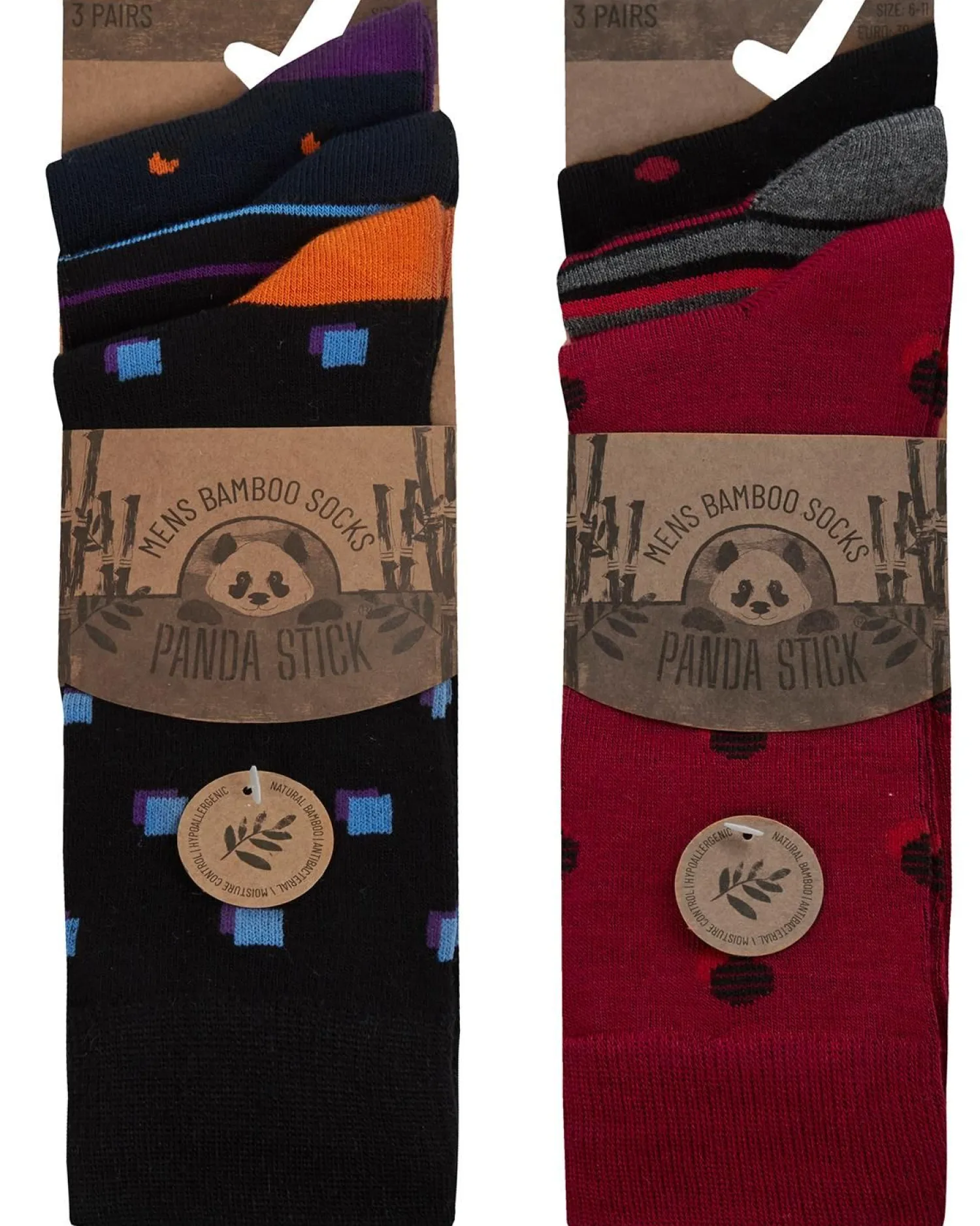 mens__pack_bamboo_socks___0-1.webp Men PandaStick Mens 6 Pack Bamboo Socks - Spot/Stripe Mix