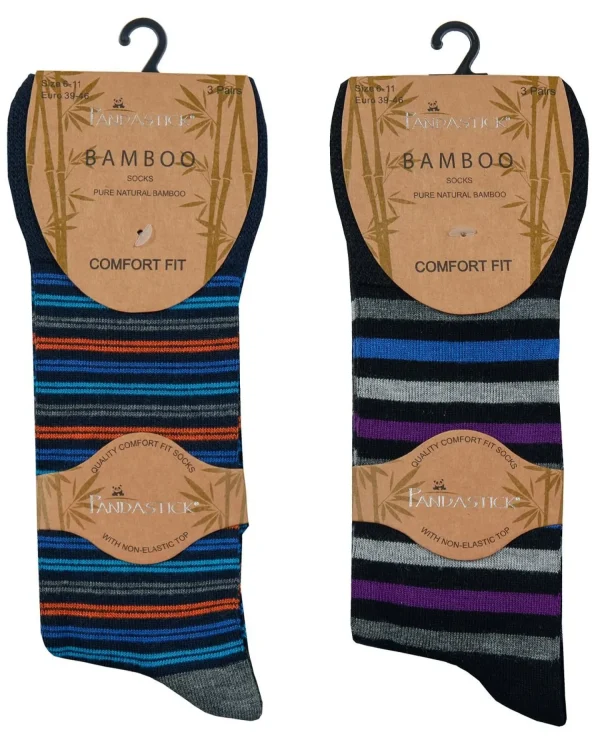Men PandaStick Mens 6 Pack Comfort Fit Bamboo Socks - Stripe Mix