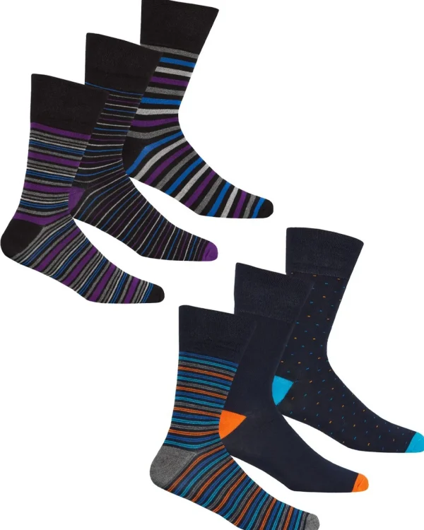 Men PandaStick Mens 6 Pack Comfort Fit Bamboo Socks - Stripe Mix