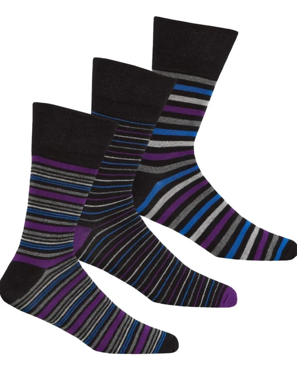 Men PandaStick Mens 6 Pack Comfort Fit Bamboo Socks - Stripe Mix