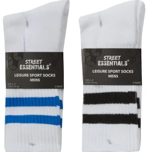 Men Street Essentials Mens 6 Pack White Ribbed Sport Socks