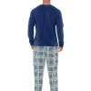 Men Foxbury Mens Blue/Grey Check Fleece Long Pyjamas