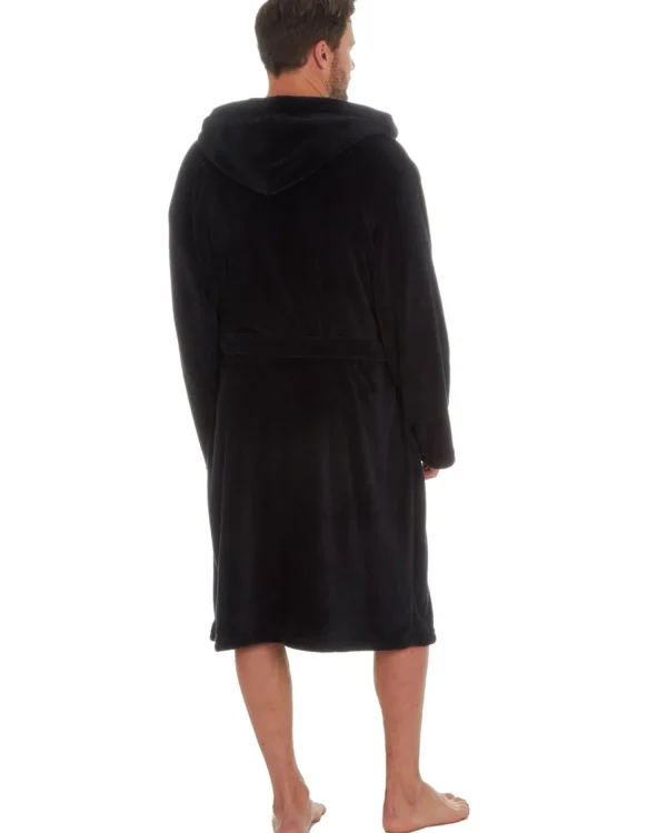 Men Embargo Mens Fleece Hooded Dressing Gown - Black