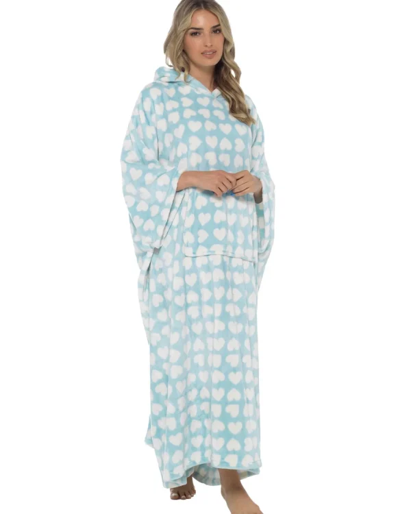 * Loungewear | Oversized Long Hooded Blanket Poncho - Blue Heart