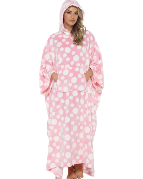 * Loungewear | Oversized Long Hooded Blanket Poncho - Pink Spot
