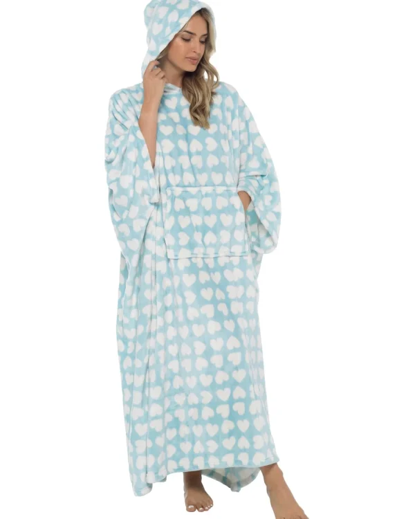* Loungewear | Oversized Long Hooded Blanket Poncho - Blue Heart