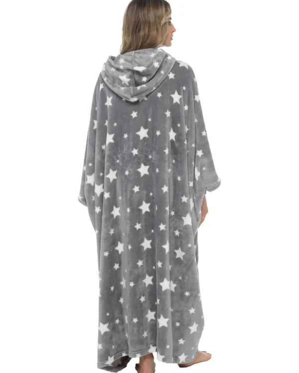 * Loungewear | Oversized Long Hooded Blanket Poncho - Grey Star