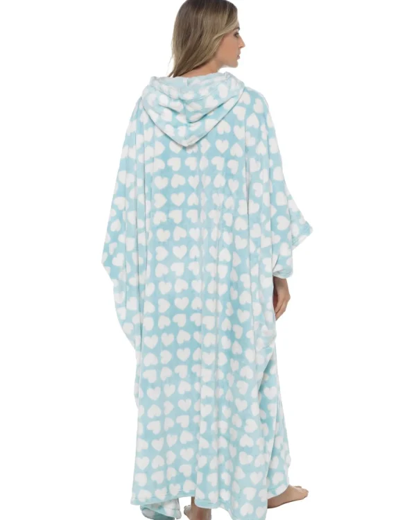 * Loungewear | Oversized Long Hooded Blanket Poncho - Blue Heart