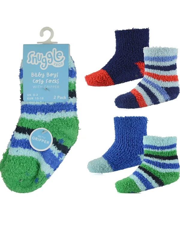 Kids Snuggle Shop 4 Pairs Baby Boys Blue Stripe Cosy Socks