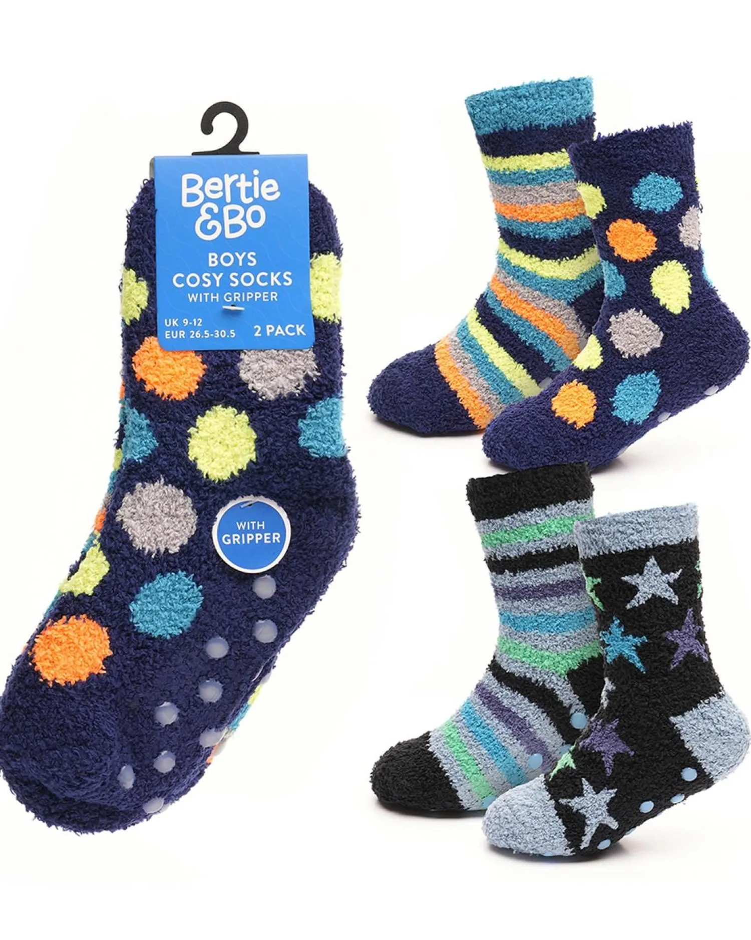 pairs_boys_stars__stripe_1.webp Kids Bertie & Bo 4 Pairs Boys Stars & Stripes Cosy Socks