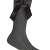 Kids Cottonique 2 Pairs Girls Cable Knee High Bow Socks - Dark Grey