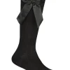 Kids Cottonique 2 Pairs Girls Cable Knee High Bow Socks - Black