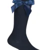 Kids Cottonique 2 Pairs Girls Cable Knee High Bow Socks - Navy