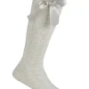 Kids Cottonique 2 Pairs Girls Cable Knee High Bow Socks - Light Grey