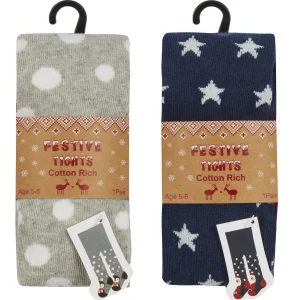 Kids * 2 Pairs Girls Christmas Cotton Rich Tights