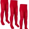 Kids * 3 Pairs Girls Cotton Rich Tights - Red