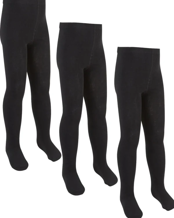 Kids * 3 Pairs Girls Cotton Rich Tights - Black