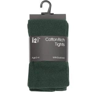 Kids * 3 Pairs Girls Cotton Rich Tights - Bottle Green