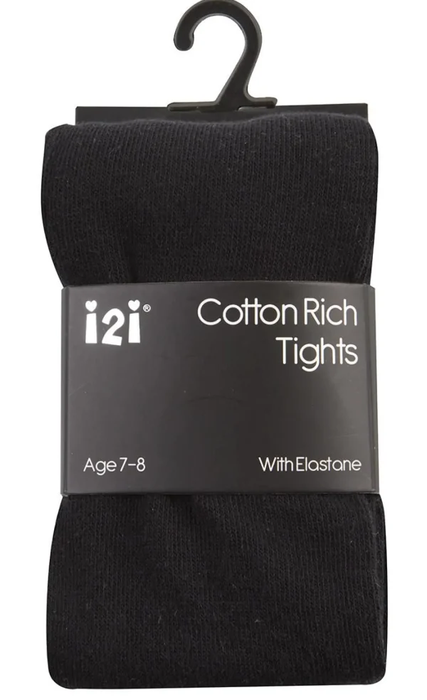 Kids * 3 Pairs Girls Cotton Rich Tights - Black