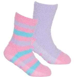 Kids * 4 Pairs Girls Fluffy Pink Stripe Socks