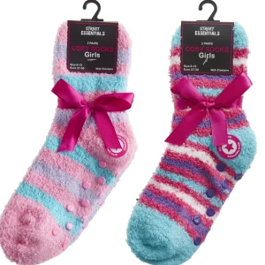 Kids * 4 Pairs Girls Fluffy Pink Stripe Socks
