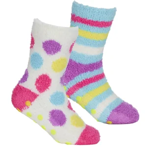 Kids * 4 Pairs Girls Fluffy Spots & Stars Socks