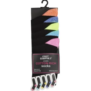 Kids Street Essentials 5 Pairs Girls Marl Heel & Toe Socks - Neon Mix