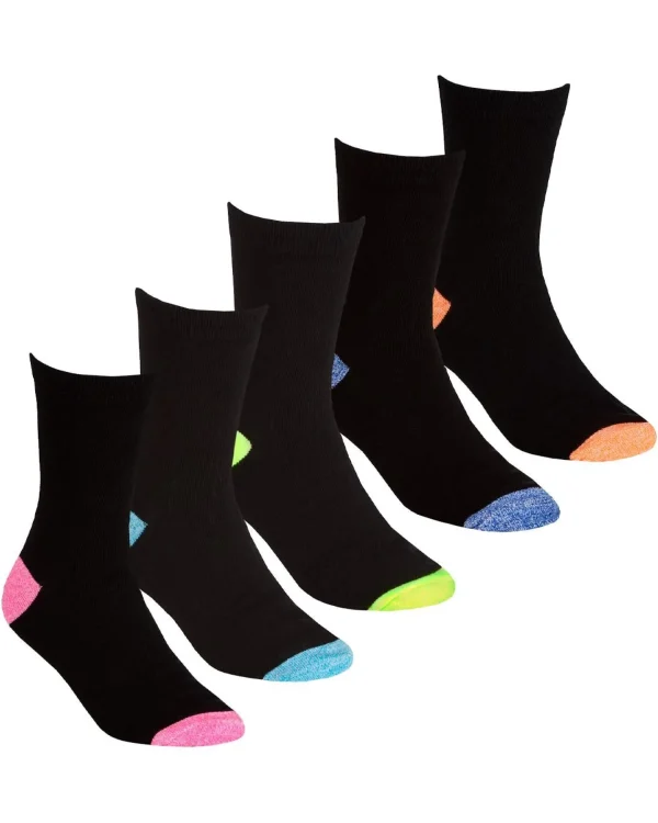 Kids Street Essentials 5 Pairs Girls Marl Heel & Toe Socks - Neon Mix
