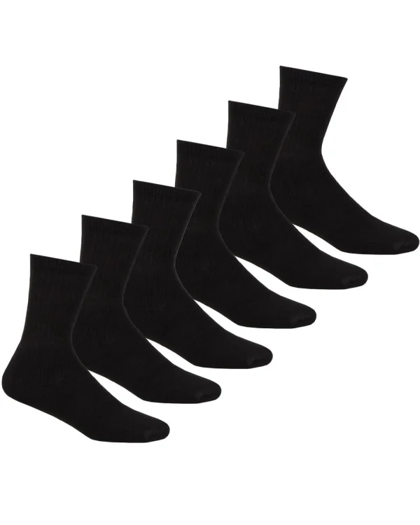 Kids Pro-Tonic 6 Pairs Kids Cotton Rich Crew Sport Socks - Black