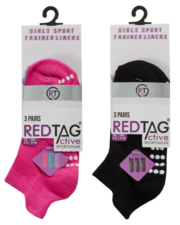 Kids RedTag 6 Pairs Kids Grip Sole Trainer Socks - Black/Pink