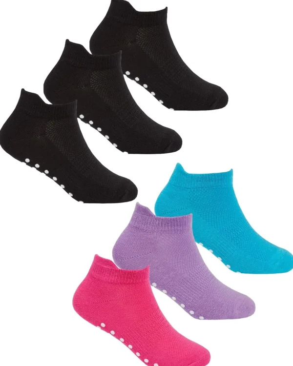 Kids RedTag 6 Pairs Kids Grip Sole Trainer Socks - Black/Pink